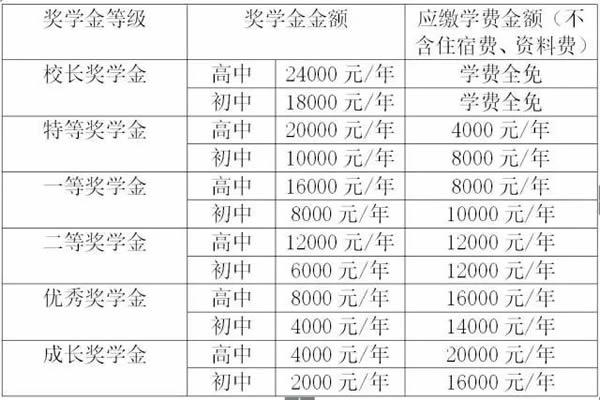 师大宜宾实外奖学金等级设置与相应学费金额