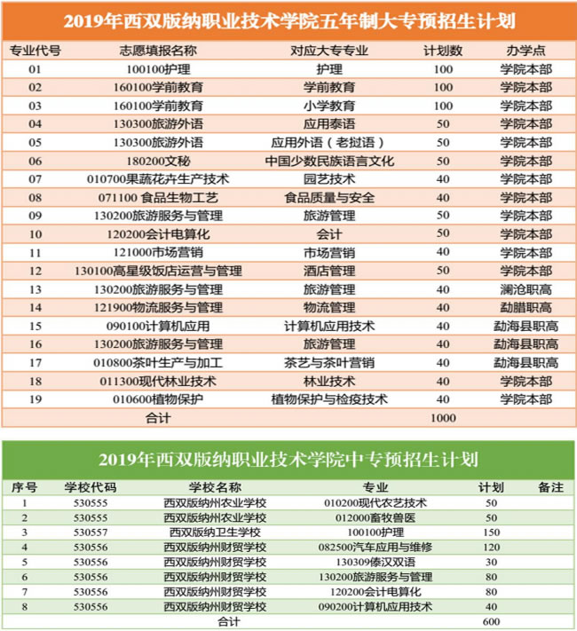 西双版纳职业技术学院招生计划